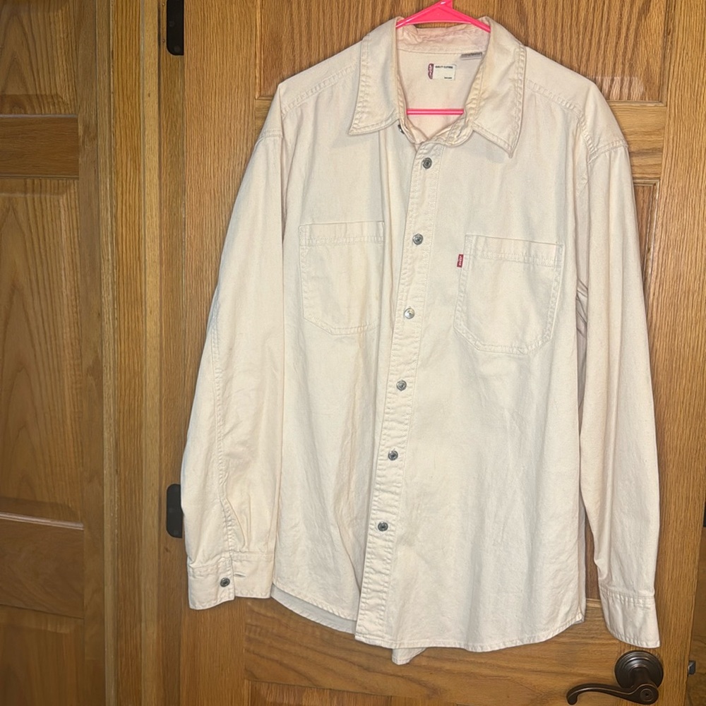 Levis Khaki Heavy Work Button Up Long Sleeve Shirt, 100% Cotton, Large